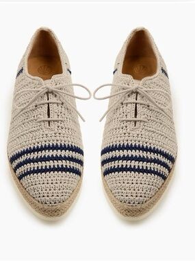 Coclico Womens Shoes Navy Crochet Woven Oxford Platform Espadrille Size 37/6.5
